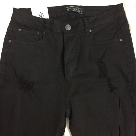 NWT American Bazi Skinny High Rise Jeans Black Sz 7 Distressed Destroyed - Picture 3 of 13
